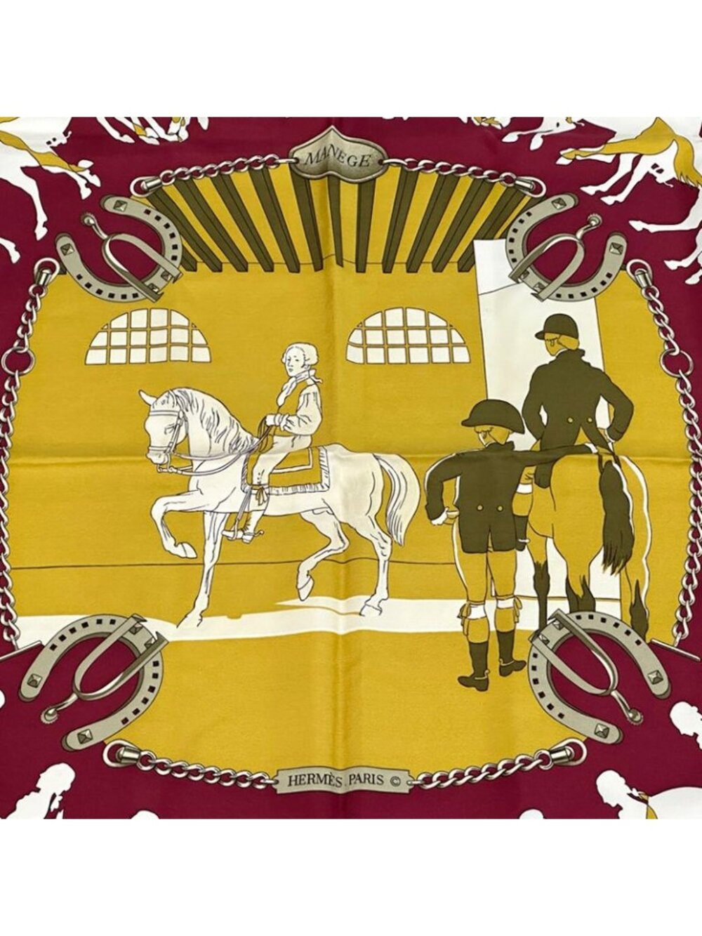 Hermes Scarf Carre 90 Manege Riding School Silk Red Multicolor Equestrian Large - Picture 2 of 8